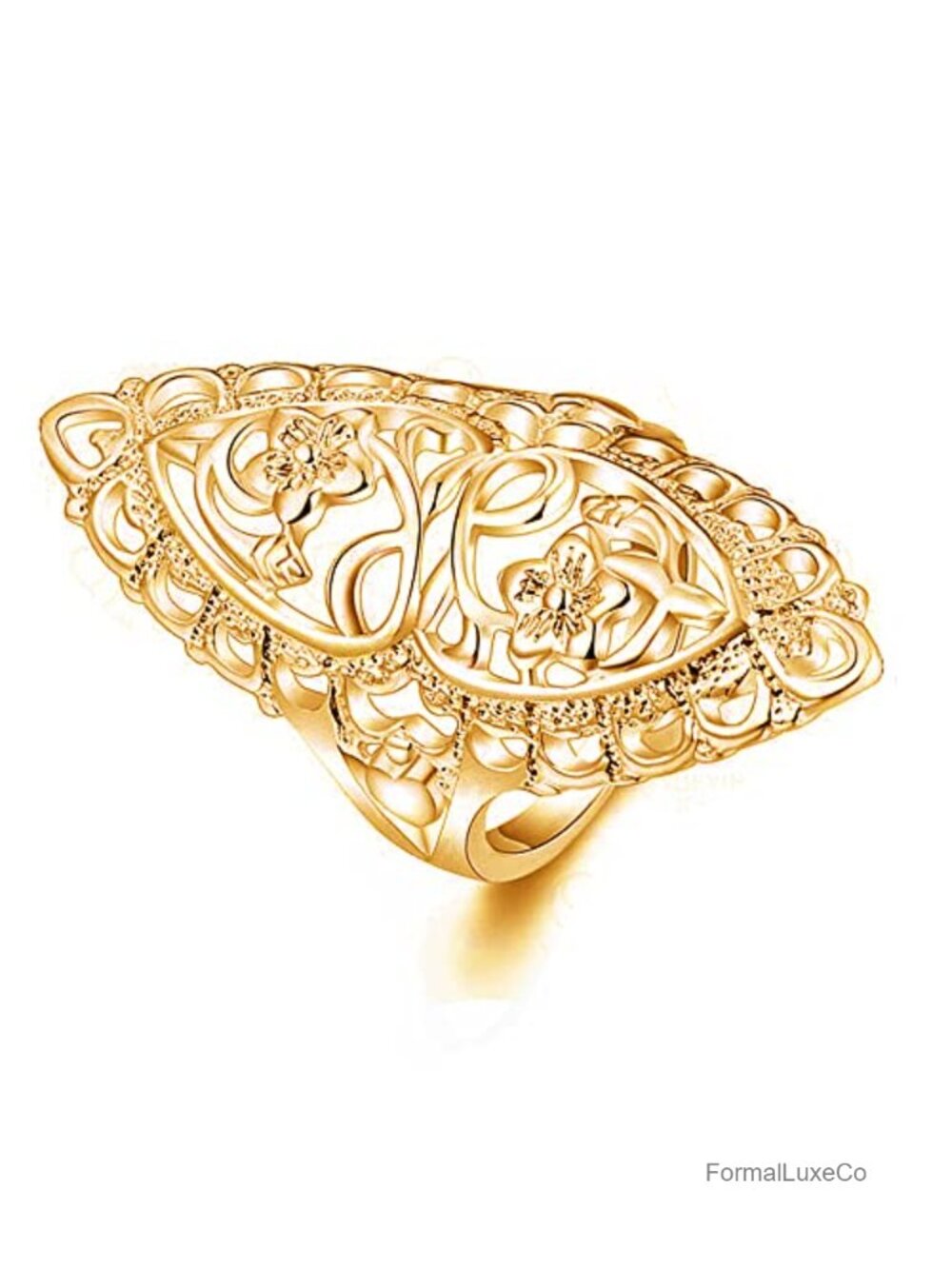 Women's Boho Full Finger Wide Band Statement Ring Gold Plated